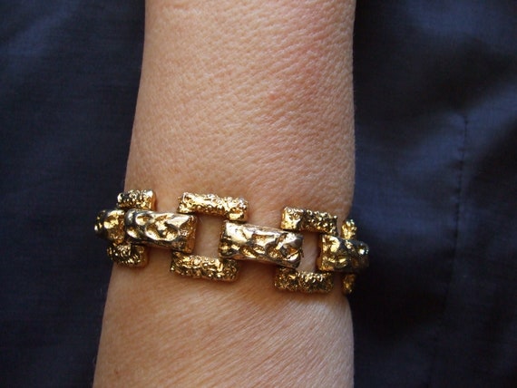 Vintage Geometric Brutalist Chunky Bracelet, Gold… - image 4