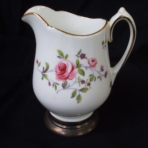 Vintage Melba Bone China Creamer , Small Cream Pitcher with Sterling Silver Base , English Bone China