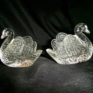 Vintage Glass Swan Salt Cellars, Pair of Retro Glass Decor