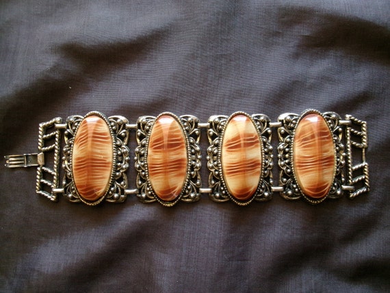 Vintage Huge Chunky Panel Bracelet, Victorian Rev… - image 5