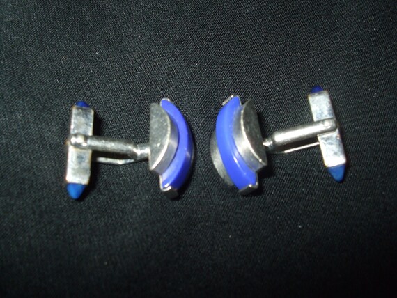 Vintage Swank Art Deco Style Blue and Silver Cuff… - image 4