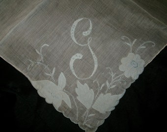 Vintage G Initial Hanky, Pale Blue Embroidered Handkerchief, Monogrammed Something Blue Wedding Keepsake