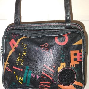 Vintage Carlos Falchi Graffiti Bag, Crossbody Date Bag with Logo Patch, Small Double Compartment Handbag Circa 1985