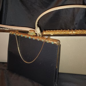 Monederos vintage de imitación de reptil, elija uno de Old After Five, bolso estructurado, bolso con semillas de flores, perlas o herrajes de filigrana, monedero adjunto