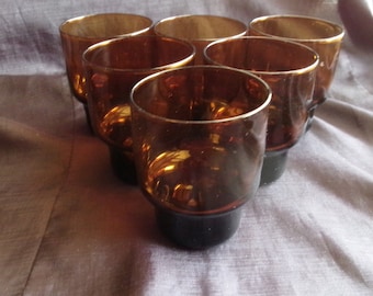 Vintage MCM Sherry, Cordial, Whiskey, Cocktail Glasses, Set of 6 Smokey Brown Mid Mod Glassware