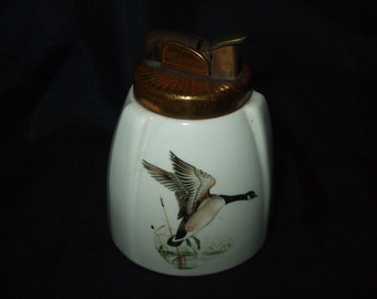 Vintage Evans Ceramic Ducks Table Lighter, Flying Geese, Made in USA