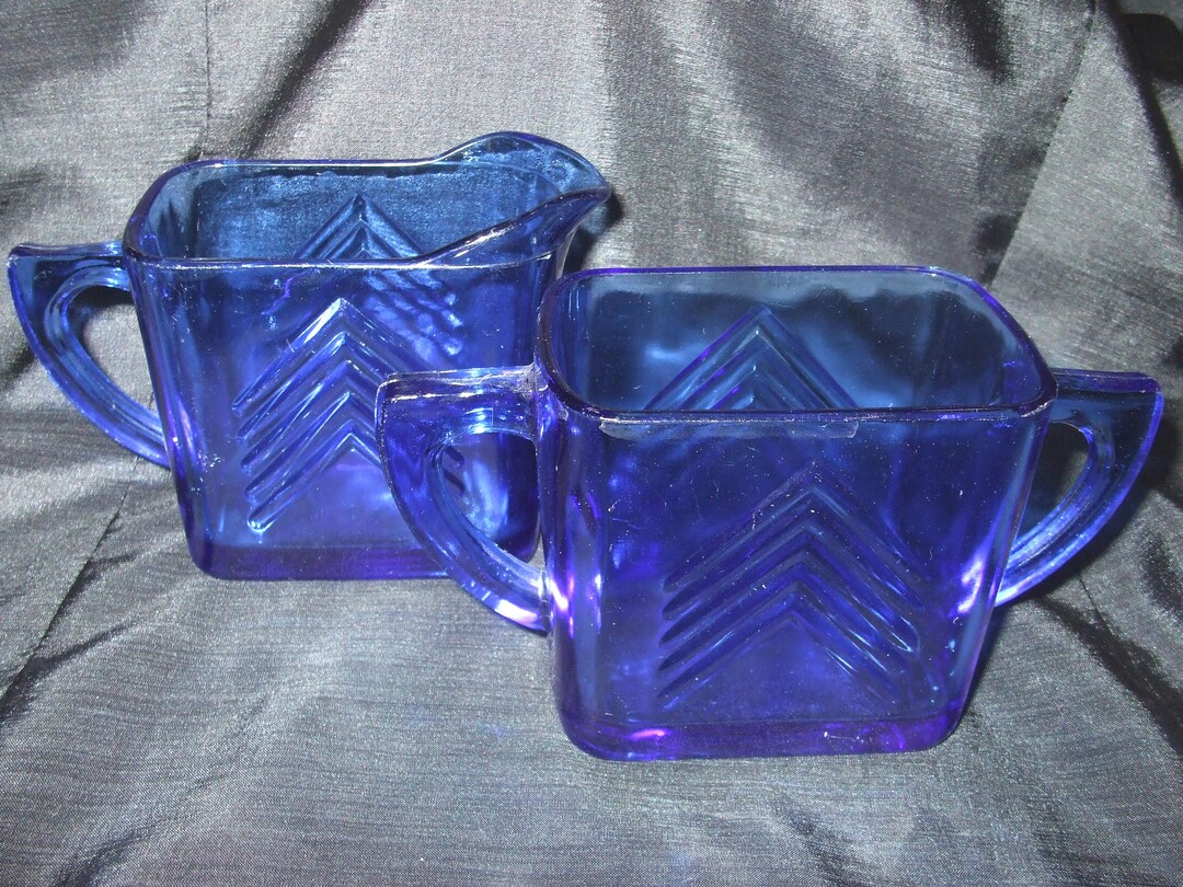 Vintage Ritz Blue Sugar and Creamer, Hazel Atlas Moderntone Depression ...