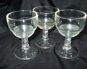 Vintage Art Deco Sherry, Set of 3 Cordial, Whiskey, Cocktail, Shot Glasses, Small Liquor Glass Stems