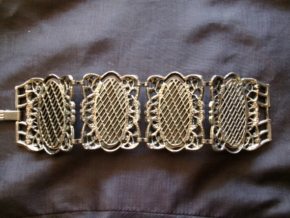 Vintage Huge Chunky Panel Bracelet, Victorian Rev… - image 7