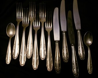 Vintage German Silver Plated Utensils, Knives, Forks and Spoons,  Set of 10, Silverplate Flatware, Alfred Hammesfahr