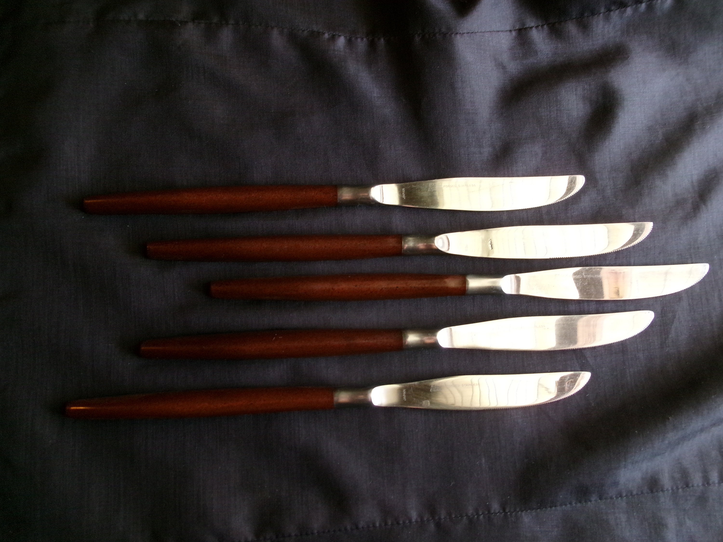 Vintage Stainless Knife Set of 6 Black Canoe Handle Retro Japan