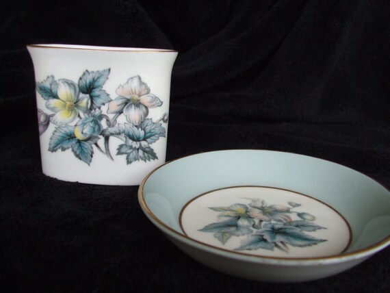 Vintage Royal Worcester Smoking Set , Ashtray and Match or Cigarette Holder  , Woodland Pattern