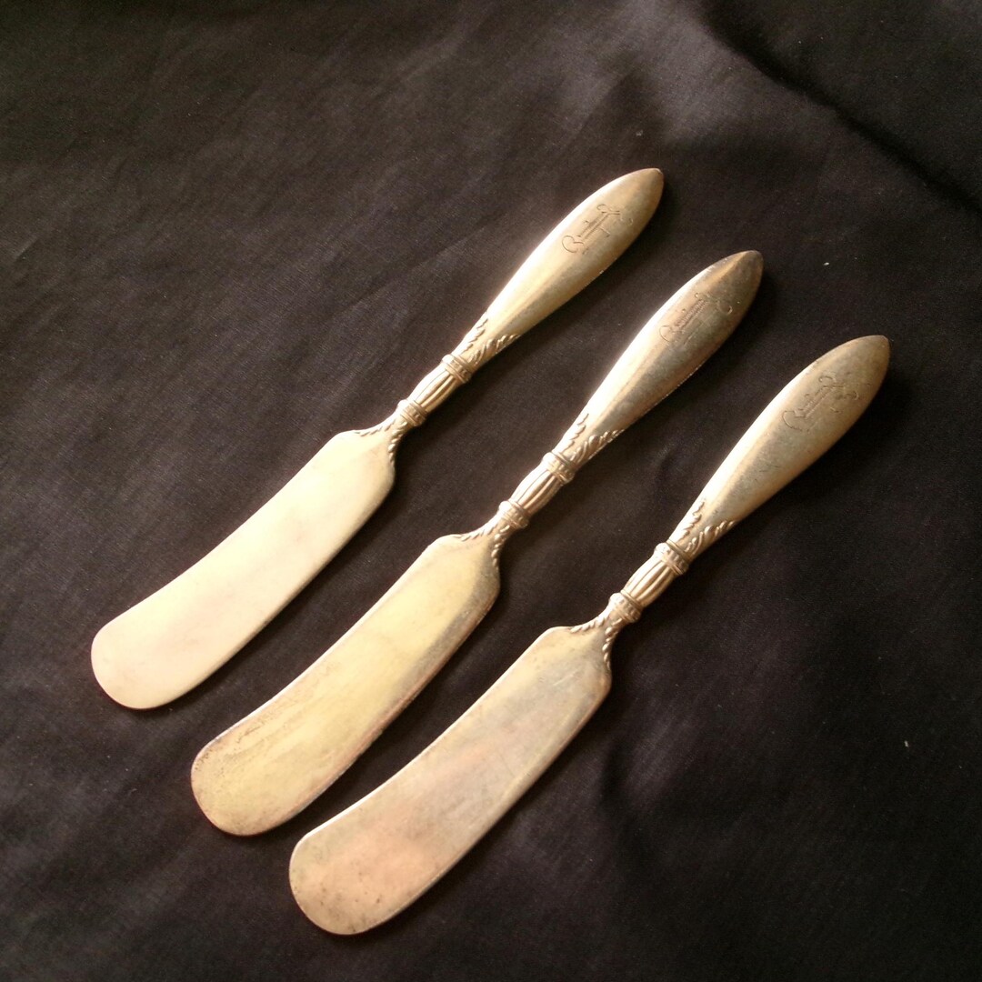 Antique Queen Ann St Moritz Pattern Butter Knives, Set of 3 Silver