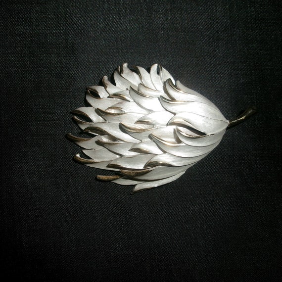Vintage Pastelli Leaf or Feather Pin, Two Tone Sil