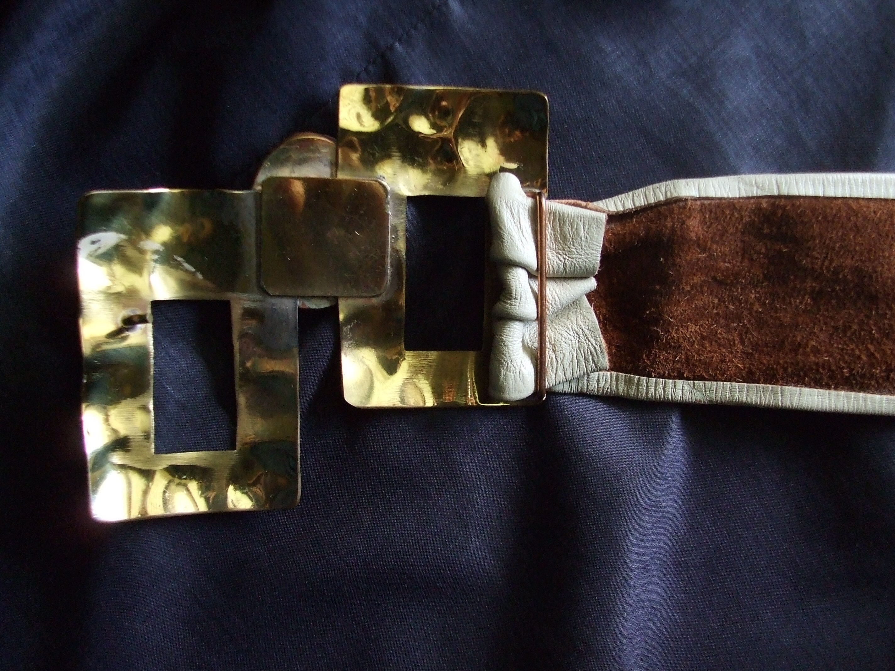 Vintage Leather Belt With Metal Brutalist Buckle
Tan Taupe One Size Similar Items to Vintage 70s Guess Distressed Leather Corset  main image 3