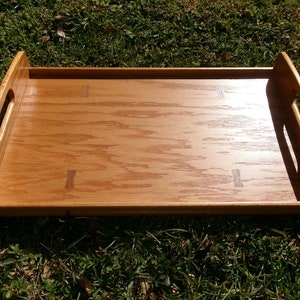 Vintage 2003 Solid Wood Large Tray, Hand Made Wooden Inlay Tray with Handles, Perfect for Ottoman or Coffee Table image 2