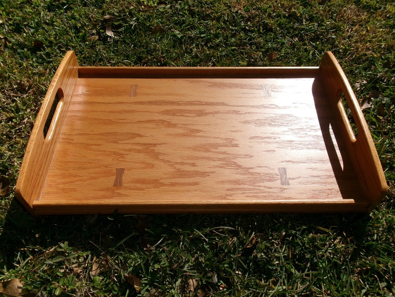 Vintage 2003 Solid Wood Large Tray, Hand Made Wooden Inlay Tray with Handles, Perfect for Ottoman or Coffee Table image 2