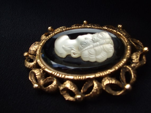 Vintage Camphor Glass Cameo Brooch , Old Cameo Bl… - image 3