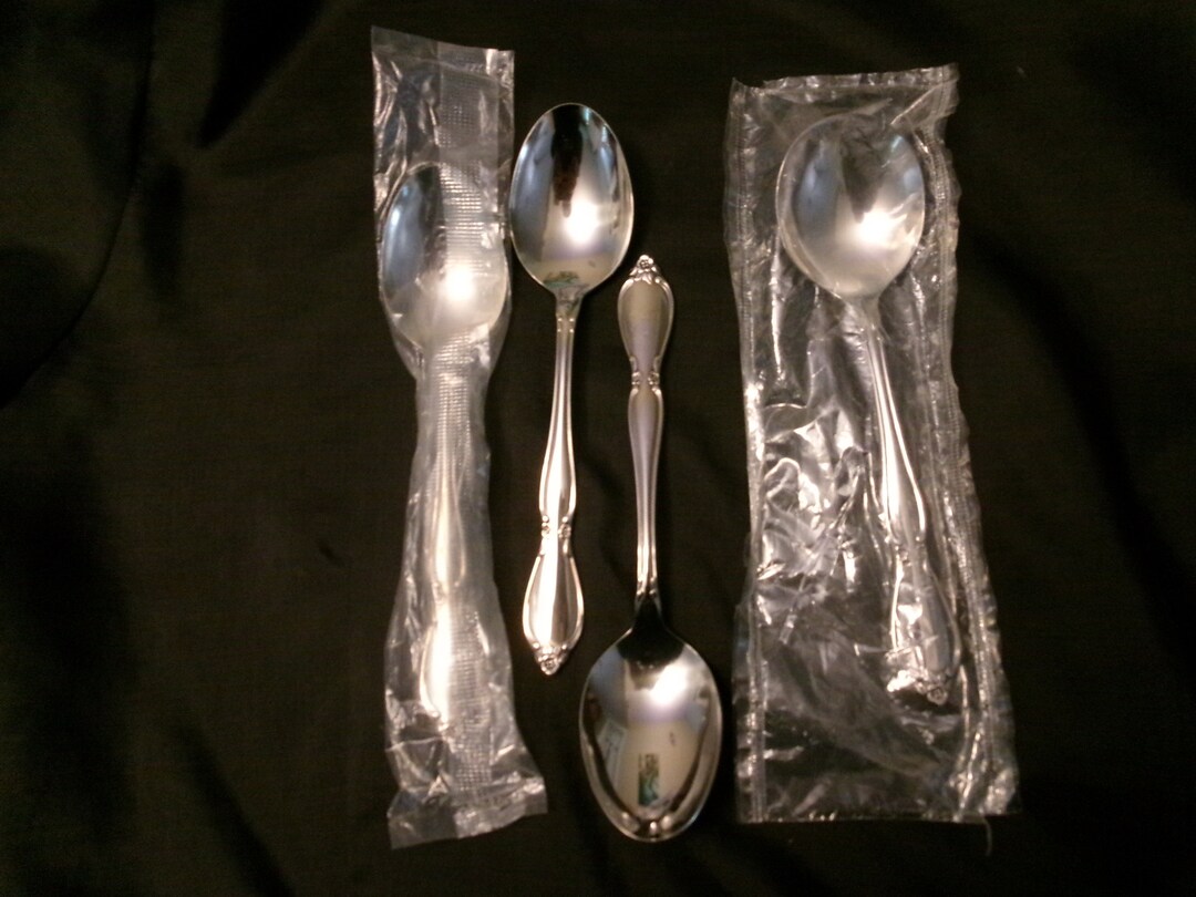 Vintage Oneida Chatelaine Flatware, Stainless Table and Gumbo Spoons, Lot of 4 NOS Soup Spoons