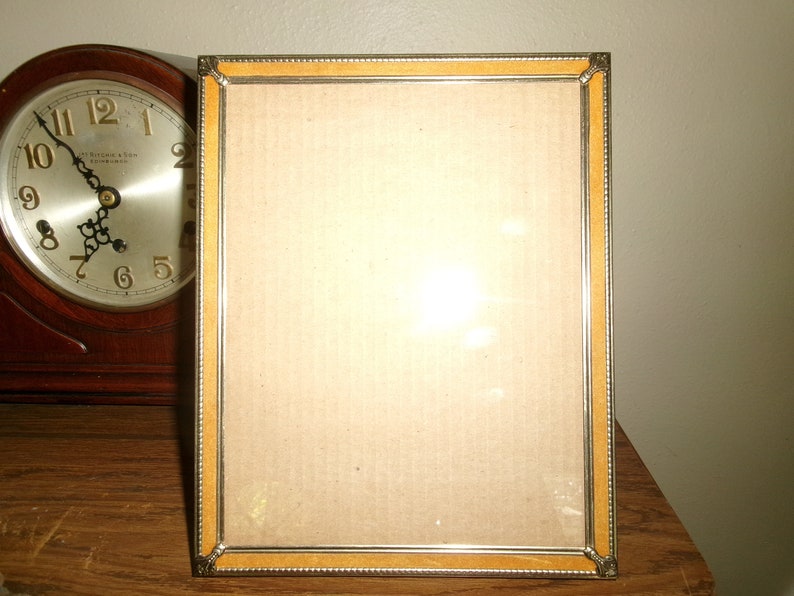 Vintage Art Deco Photo Frame, Fabric Accents with Golden Metal Frame image 2
