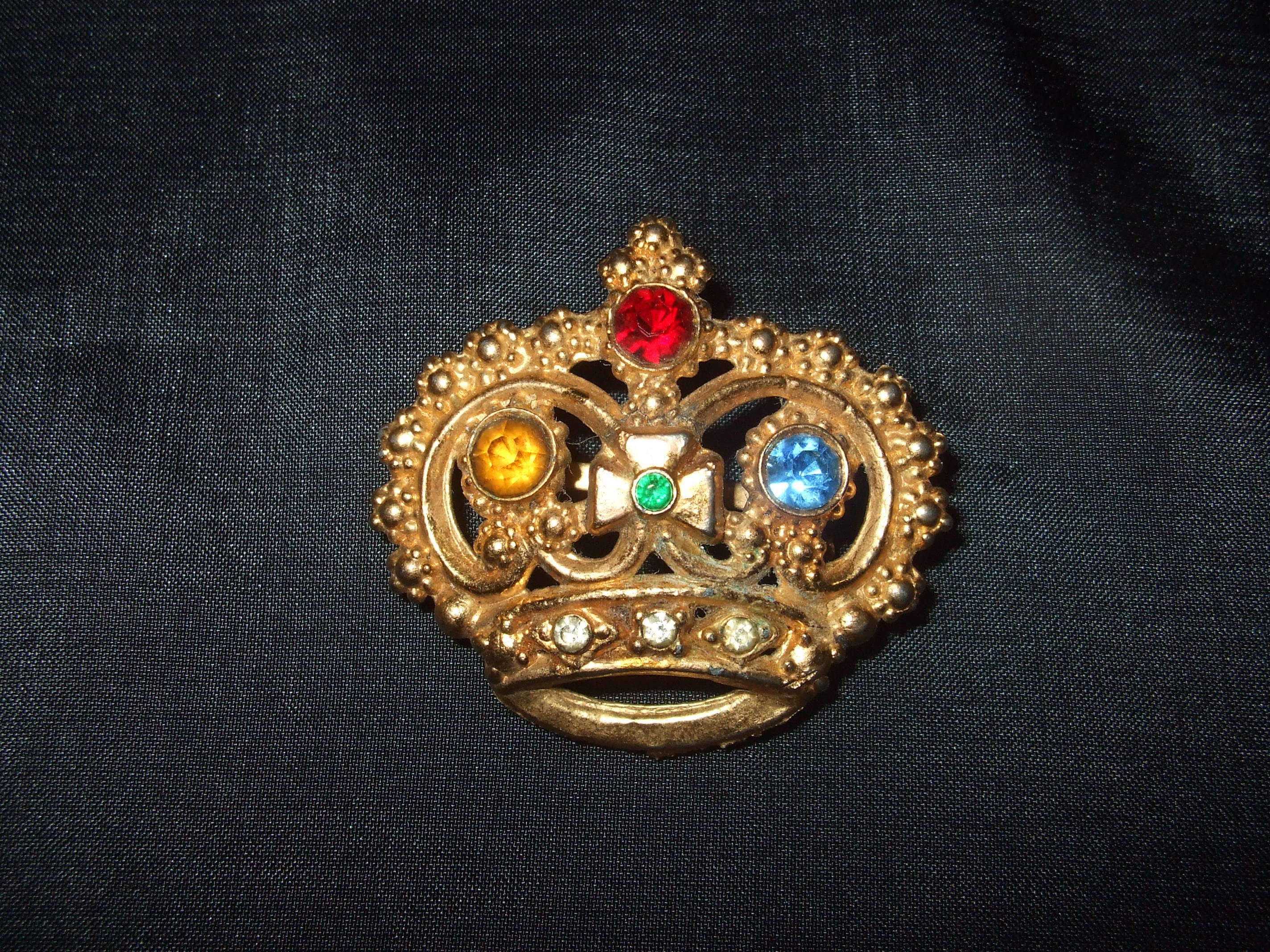 Vintage Rhinestone Crown Safety Pin Brooch Jewelry YR-20