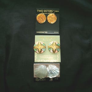 Vintage Lot of NOS Pierced and Clip On Earrings, Set of 3 Pair Two Sisters and Medici On Cards