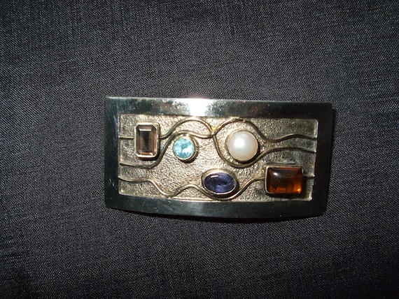 Vintage Memphis Style Silver Brooch, New Wave Gem