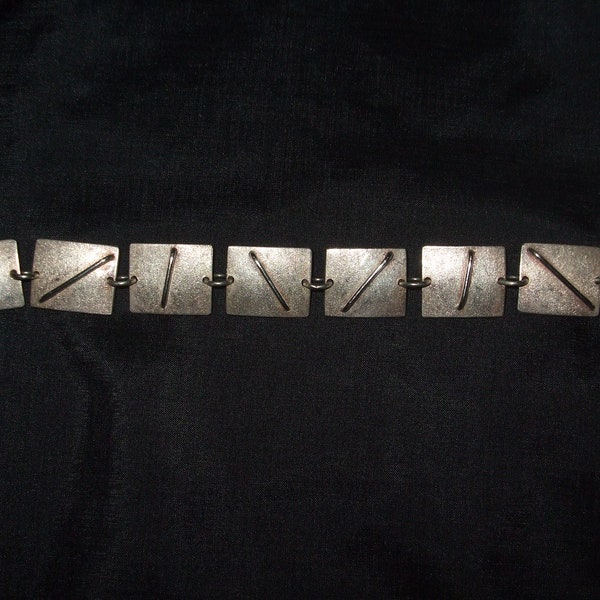 Vintage Sterling Silver Bracelet , 8 Panel Bracelet with Modernist Shapes, Marked with L in Script, Providence Stock Co?