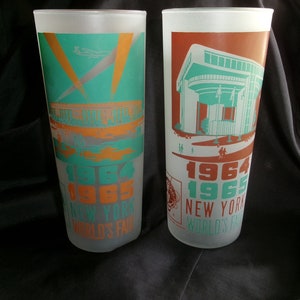 Vintage Worlds Fair 1964 1965 Souvenir Glasses, Shea Stadium MCM Glass