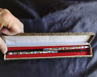 Vintage Cloisonne Chopsticks Set, 2 Floral Design Chopsticks in Box