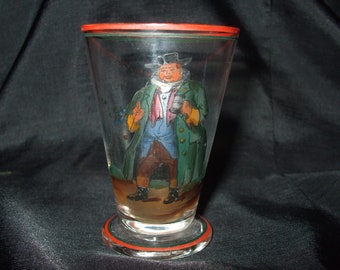 Vintage Tony Weller Czech Cordial Glass with Painted Stripes Decor