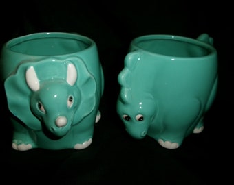 Vintage Blue Dinosaur Mugs, Set of 2 Made in Japan