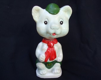 Vintage Ceramic Bobblehead , Unusual Made In Japan Bear Nodder, Cub Scout Boy Scout Or Park Ranger