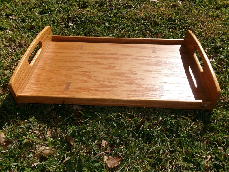 Vintage 2003 Solid Wood Large Tray, Hand Made Wooden Inlay Tray with Handles, Perfect for Ottoman or Coffee Table image 4