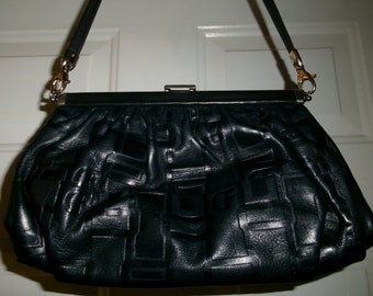 Vintage Due Fratelli Leather Purse, Black Soft Leather Handbag, Made in Canada