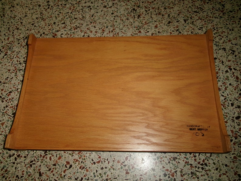 Vintage 2003 Solid Wood Large Tray, Hand Made Wooden Inlay Tray with Handles, Perfect for Ottoman or Coffee Table image 10