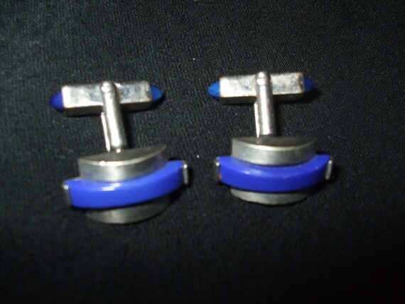 Vintage Swank Art Deco Style Blue and Silver Cuff… - image 6