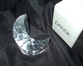 Vintage Dansk Glass Moon Paperweight, NOS Still in Box, Made in Poland 24 Lead Crystal Sticker