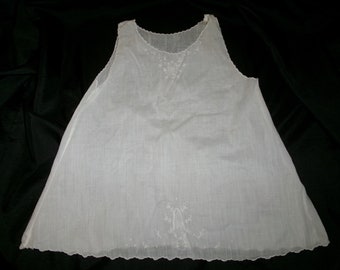 Vintage Childs White Dress, Embroidered Light Cotton Baby Dress or Slip