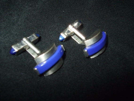 Vintage Swank Art Deco Style Blue and Silver Cuff… - image 7