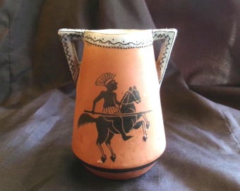 Antique Noritake Nippon Grecian Style Mini Vase, Vintage Greek Pattern with Black Trim