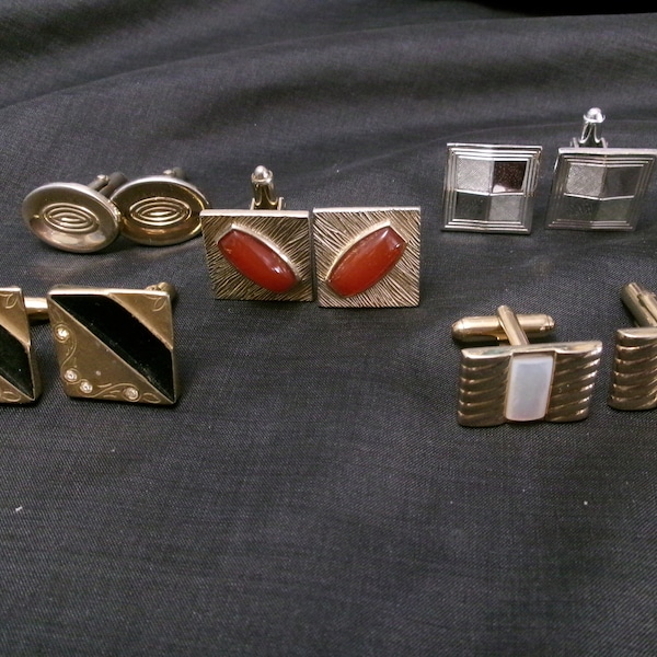 Vintage Cufflinks Lot of 5 Pair, Classic Mid Century Cuff Links Lot