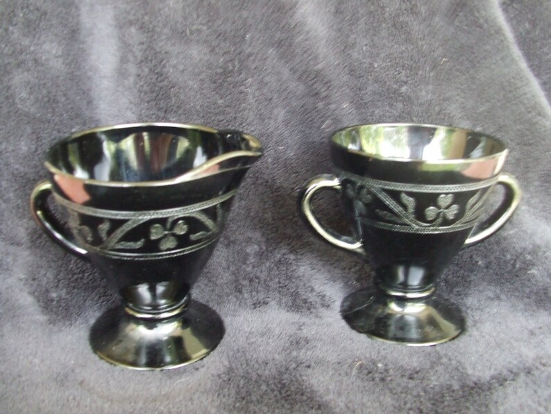 Vintage Black Depression Glass Cloverleaf Pattern Sugar and Etsy