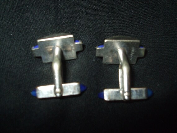 Vintage Swank Art Deco Style Blue and Silver Cuff… - image 5