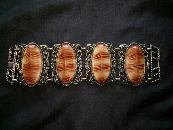 Vintage Huge Chunky Panel Bracelet, Victorian Rev… - image 1