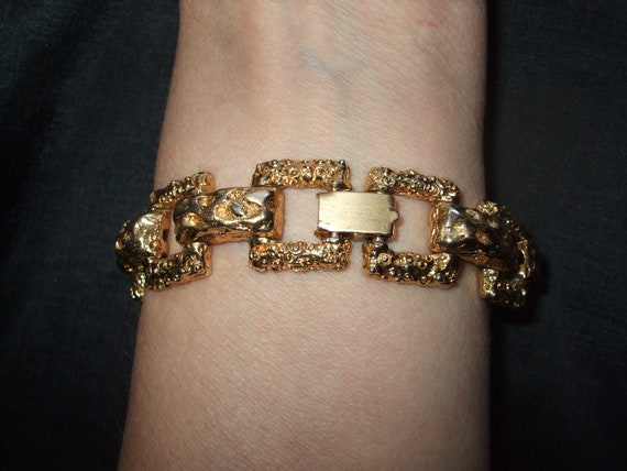 Vintage Geometric Brutalist Chunky Bracelet, Gold… - image 6