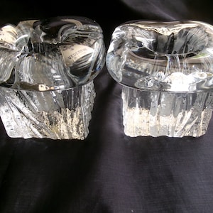 Vintage Vederfin Crystal Icicle Candle Holders , Mushroom Candlesticks, Made in Argentina Brutalist Glassware