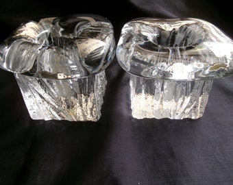 Vintage Vederfin Crystal Icicle Candle Holders , Mushroom Candlesticks, Made in Argentina Brutalist Glassware