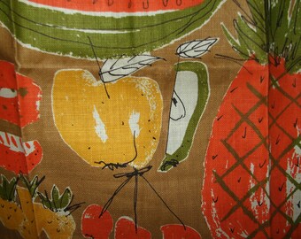 【よつぼし★様リクエスト】664 Vera Neumann プレート 3枚 Vintage Vera Fruit Tea Towel, Retro Kitchen Linen With