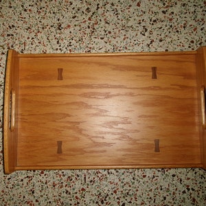 Vintage 2003 Solid Wood Large Tray, Hand Made Wooden Inlay Tray with Handles, Perfect for Ottoman or Coffee Table image 1